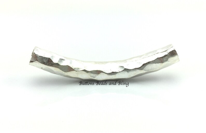 Thai Karen Hill Tribe Silver Hammered Curved Elbow Tube 47mm Sundance Style Jewelry Making Bead Supply Bohemian Look Large Hollow Slide