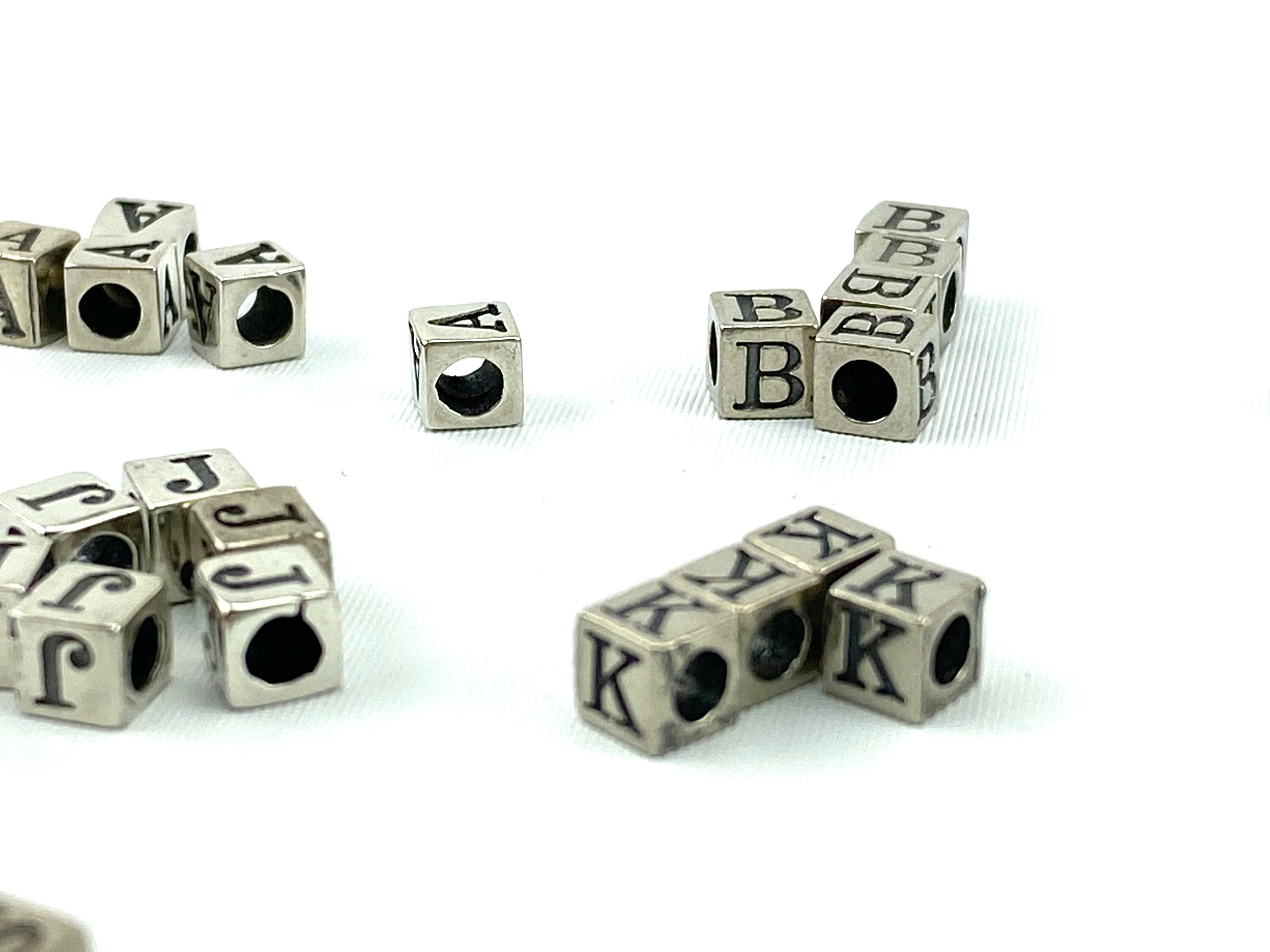 Sterling Silver Letter Beads, Cube Bead, Cubic Bead, Alphabet Bead