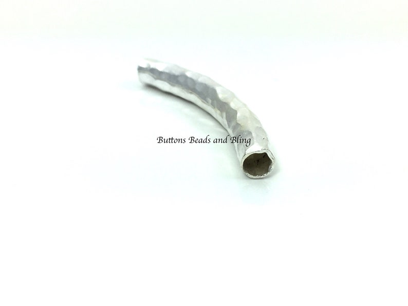 Thai Karen Hill Tribe Silver Hammered Curved Elbow Tube 47mm Sundance Style Jewelry Making Bead Supply Bohemian Look Large Hollow Slide