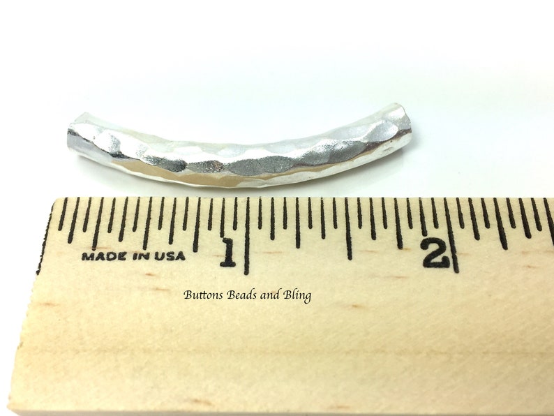 Thai Karen Hill Tribe Silver Hammered Curved Elbow Tube 47mm Sundance Style Jewelry Making Bead Supply Bohemian Look Large Hollow Slide