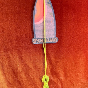 Extraterrestrial Special Delivery Bookmark - UFO Alien Lime Green Tassel Upcycled Bookmark - Colorful Cozy Sci-fi Book Lover Gift Booktok