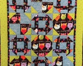 Whimsical Cat Quilt in Bright Colors, Handmade Cat Quilt, Cat Patchwork Quilt, Bright Colorful Handmade Cat Quilt, Small Cat Quilt