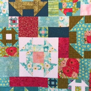 Modern Churn Dash Quilt, Modern Floral Wallhanging, Modern Floral Throw Quilt, Hand Made Patchwork quilt image 7