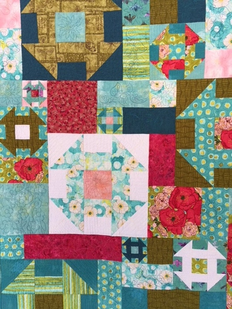 Modern Churn Dash Quilt, Modern Floral Wallhanging, Modern Floral Throw Quilt, Hand Made Patchwork quilt image 7