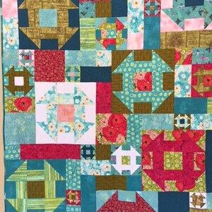 Modern Churn Dash Quilt, Modern Floral Wallhanging, Modern Floral Throw Quilt, Hand Made Patchwork quilt image 2