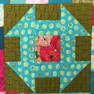 Modern Churn Dash Quilt, Modern Floral Wallhanging, Modern Floral Throw Quilt, Hand Made Patchwork quilt image 8