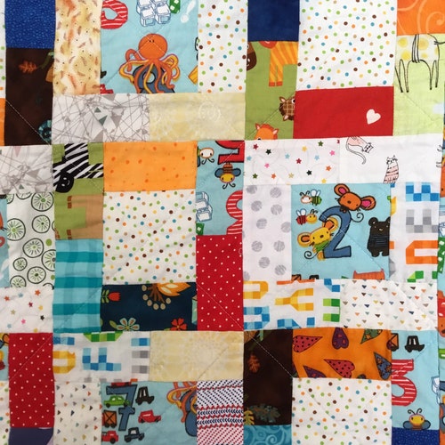 Colorful outlets Patchwork Child’s Quilt, Multi-fabric Patchwork Small Quilt,