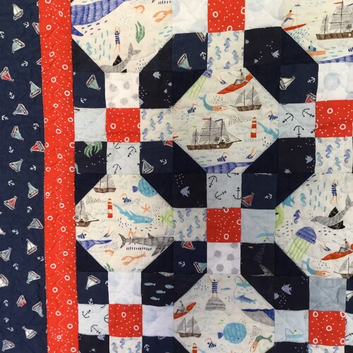 Seashore Patchwork shops Quilt, Handmade Seashore Quilt, Oceanside Fun Patchwork Quilt