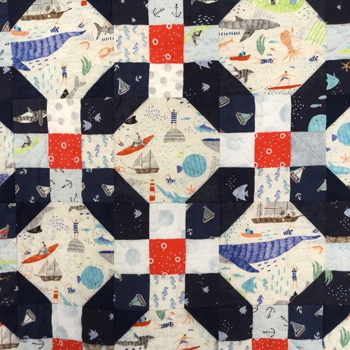 Seashore Patchwork shops Quilt, Handmade Seashore Quilt, Oceanside Fun Patchwork Quilt