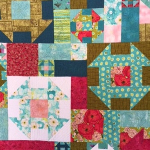 Modern Churn Dash Quilt, Modern Floral Wallhanging, Modern Floral Throw Quilt, Hand Made Patchwork quilt image 3