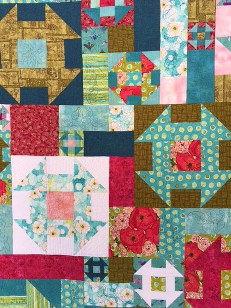 Modern Churn Dash Quilt, Modern Floral Wallhanging, Modern Floral Throw Quilt, Hand Made Patchwork quilt image 3