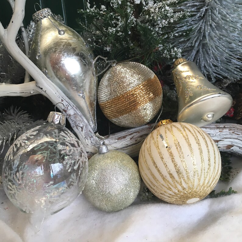 Vintage Christmas, Vintage Ornament, 1970,1980s, Set/6, Silver, Christmas Ornaments, Christmas Decor, Christmas Tree, Vintage Ornaments
