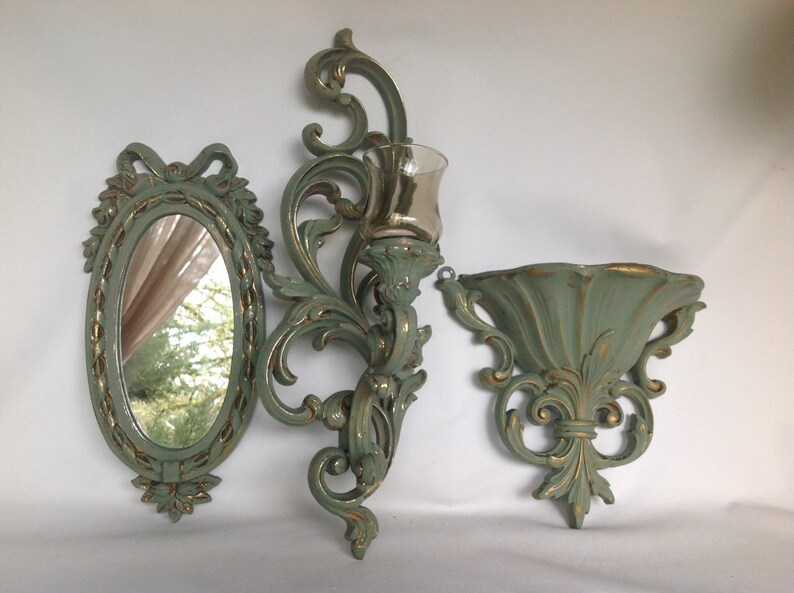 Syroco Wall Decor Vintage 1960s Green Set Of 3 Image 0
