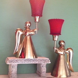 Candle Holder, Brass Angel, Set of 2, Angel Candle Holder, Angel, Brass, Vintage, 1970s, 8&quot; Brass Candle Holder, Christmas Angel, Home Decor