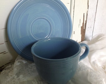 Vintage Fiesta Ware Cup and Saucer, Periwinkle Blue, Homer Laughlin China, Blue Cup and Saucer, Retired Color