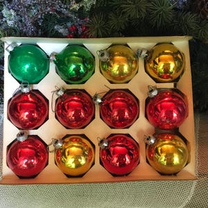Christmas Ornaments, Christmas, 2 1/4&quot;, Set/12. Vintage, Vintage Ornaments, Ornaments, Shiny Brite, Antique Ornaments, Mercury Glass