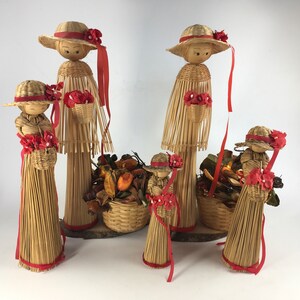 Korean Straw Dolls, 1960s, Set/5, Thanksgiving, Fall Decor, Korea, Broomstick Dolls,  Folk Art,  Handmade, Dolls, Asian Kokeshi, Straw Women