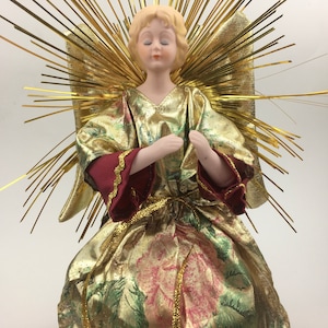 Vintage Angel, Vintage Christmas, Angel, 11&quot;, Gold/Burgundy, Christmas Angel, Christmas Tree, Tree Topper, Christmas, Christmas Topper
