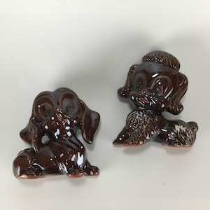 Poodle, Ceramic Dogs, 1950s, Japan, Brown, Set/2, Ceramic Poodle, Poodle Figurines, Vintage Ceramic, Dog Lover Gift, Poodles, Ceramic Dog
