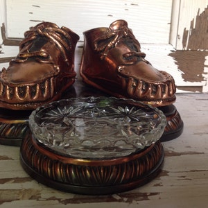 Vintage 1940s Copper Dipped Baby Shoes, Bronzed Toddler Shoes, Desk Decor, Office Decor, Library Decor, Vintage Shoes