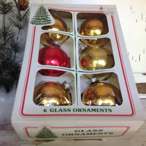 Vintage Christmas, Red & Gold, Set of 6, Christmas Ornament, Christmas Decoration, Vintage Ornaments, Christmas Tree, Glass Ornaments
