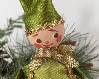 Christmas Elf, Vintage Christmas, Moss Green, 6", RARE, Christmas, Elf, Pixie Elf, Vintage Ornaments, Vintage Ornament, Vintage, Vintage Elf