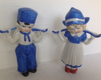 Vintage 1930s - 1940s Ceramic, Dutch Boy and Girl Figurines, Set of 2, Nippon, Made in Japan, Vintage Ceramic, Dutch Children, Vintage Dutch