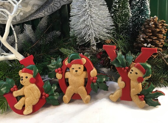 Christmas Decor, Vintage Christmas, 1970s, JOY, Christmas, HOMCO, Bears, Christmas Decoration, Retro Christmas, Bear Decor, Christmas Sign