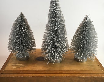 Bottle Brush Trees, Vintage Christmas, Set/3, Silver, Bottle Brush Tree, Christmas Trees, Christmas Village, Vintage, Putz Houses