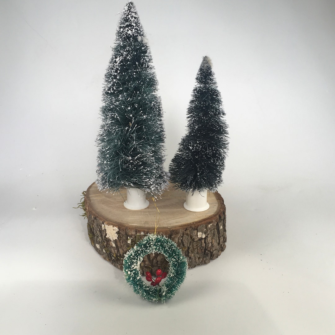 Bottle Brush Trees, Vintage Christmas, Bottle Brush Tree, Set/2, Wreath