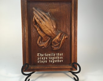 Praying Hands, Prayer, 1960s,"Family that Prays Together", Religious Home Decor, Christian Home Decor, Plastic Wall Picture, Gift, Christian