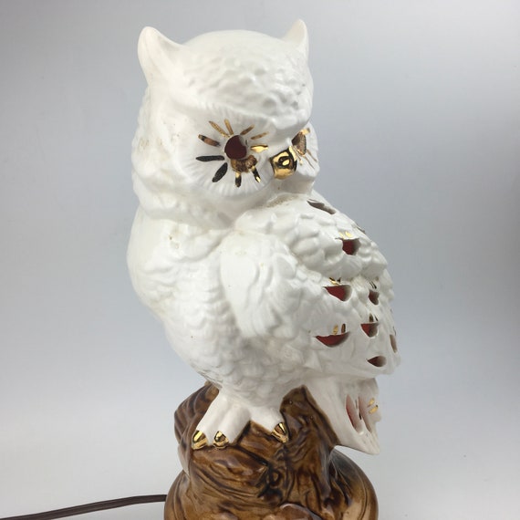 Vintage Owl Lamp LIT Owl Light 1960s 12 Owl Ceramic Owl TV