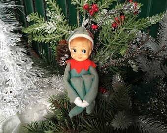 Christmas Elf, Vintage Christmas, 1950s, Knee Hugger, Elf, Pixie Elf, Vintage Ornaments, Vintage Ornament, Elf Ornament