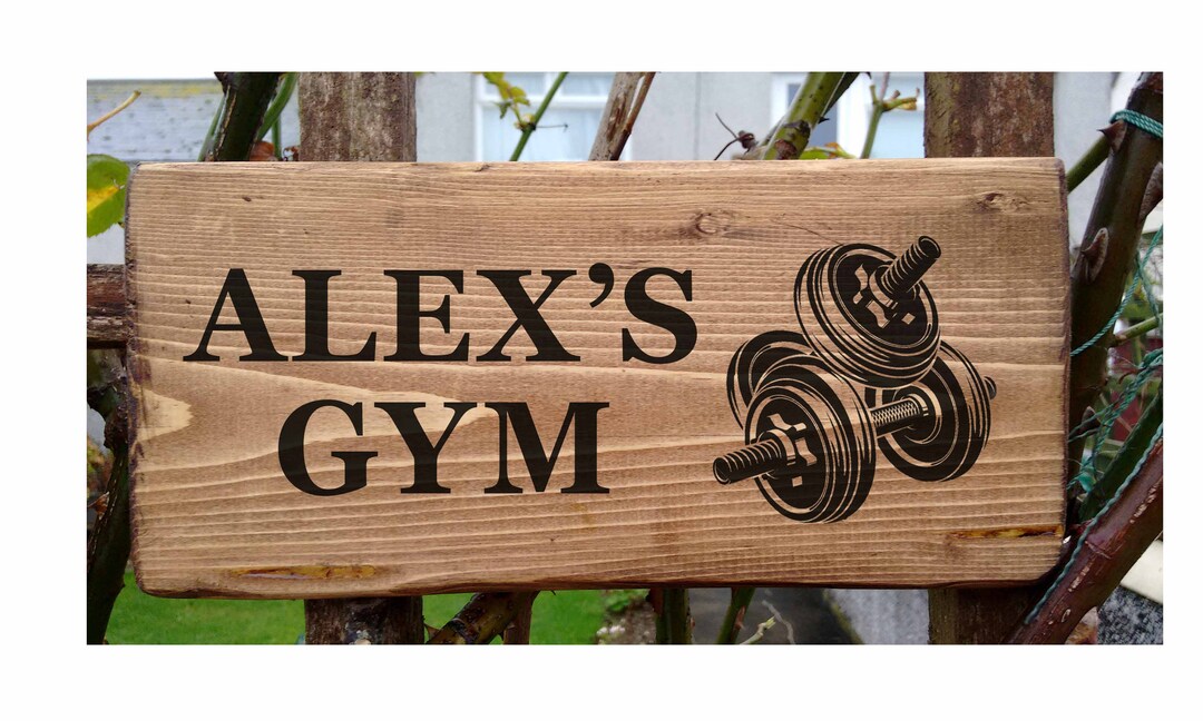 Workout Gym Sign - Personalised Fitness Dumbbells Name Plaque ...