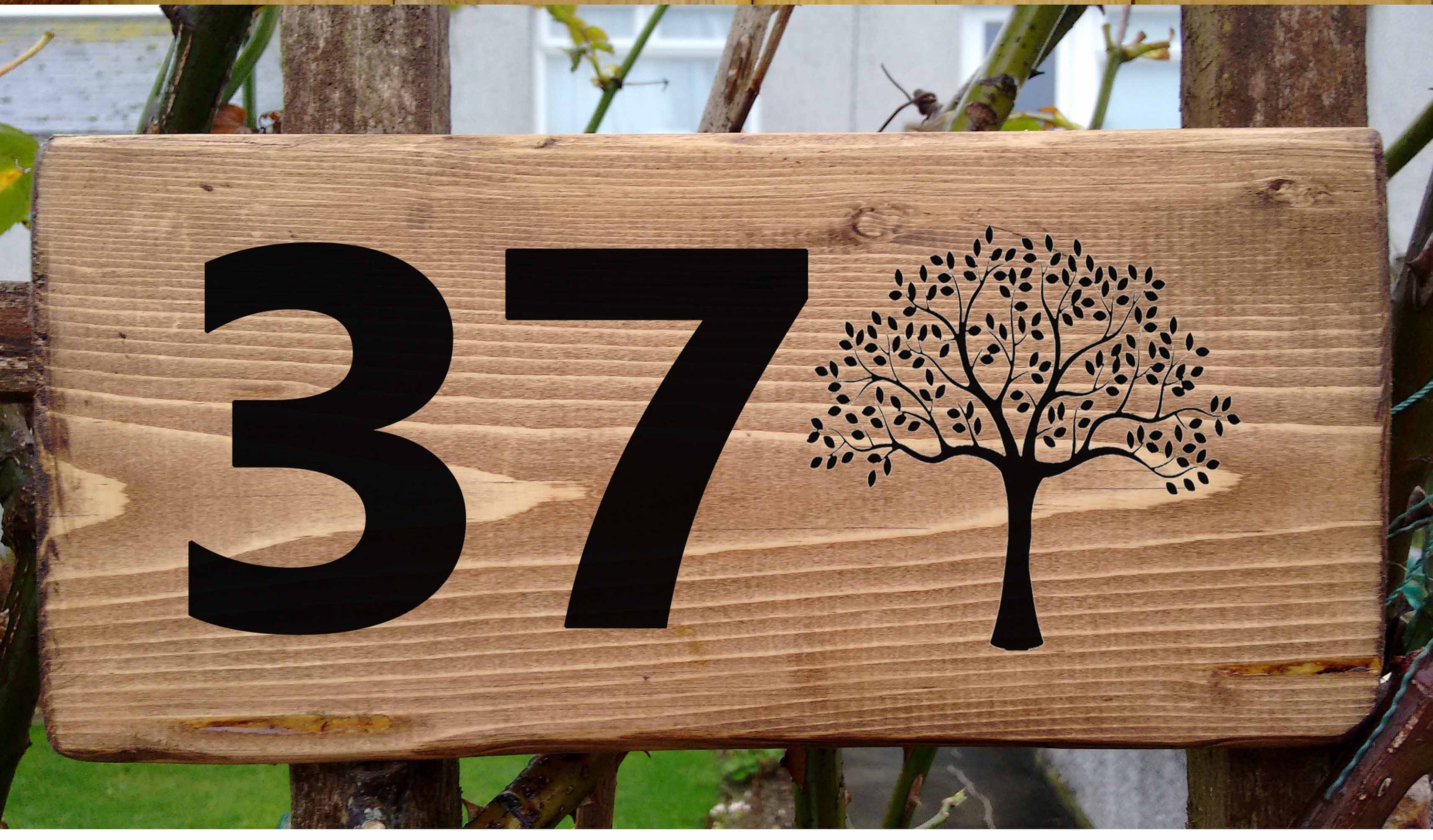 Personalised Tree Signs Wooden House Name Plaque Door Signs Solid Wood ...