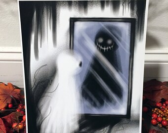 Creepy cute ghost, art print, Reflection color variation