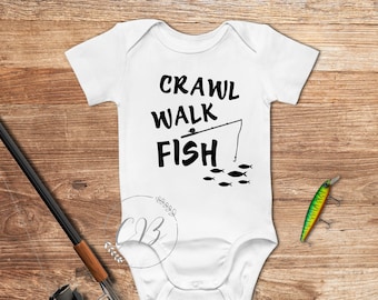 Crawl Walk Fish Onesie®, Fishing Baby Bodysuits, Fishing Theme Baby Gift (#060)