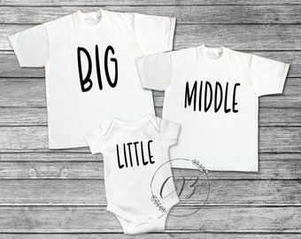 Big, Middle, Little, Tiny - Pregnancy Reveal Announcement Sibling T-shirts - Family Shirts - Second, Third pregnancy announcement - #01