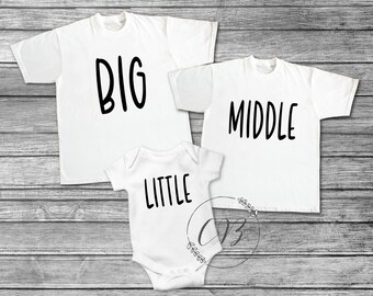Big Middle Little Tiny Sibling T-shirts, 2nd 3rd 4th pregnancy announcement (#054-01)