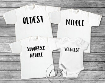 Sibling Shirts, Oldest, Middle, Youngest, Family shirts, Third / Fourth Baby Announcement (#001)