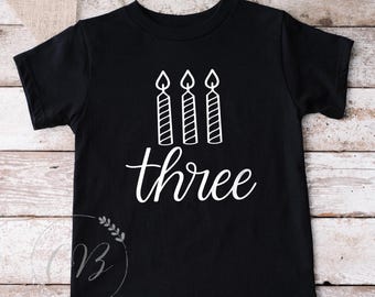 3rd Birthday Shirt, Third Birthday T-Shirt, 3 Candles (#005)