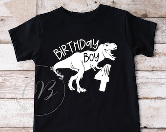T-Rex 4th Birthday Shirt, Fourth Birthday Boy Dinosaur T-Shirt (#061)