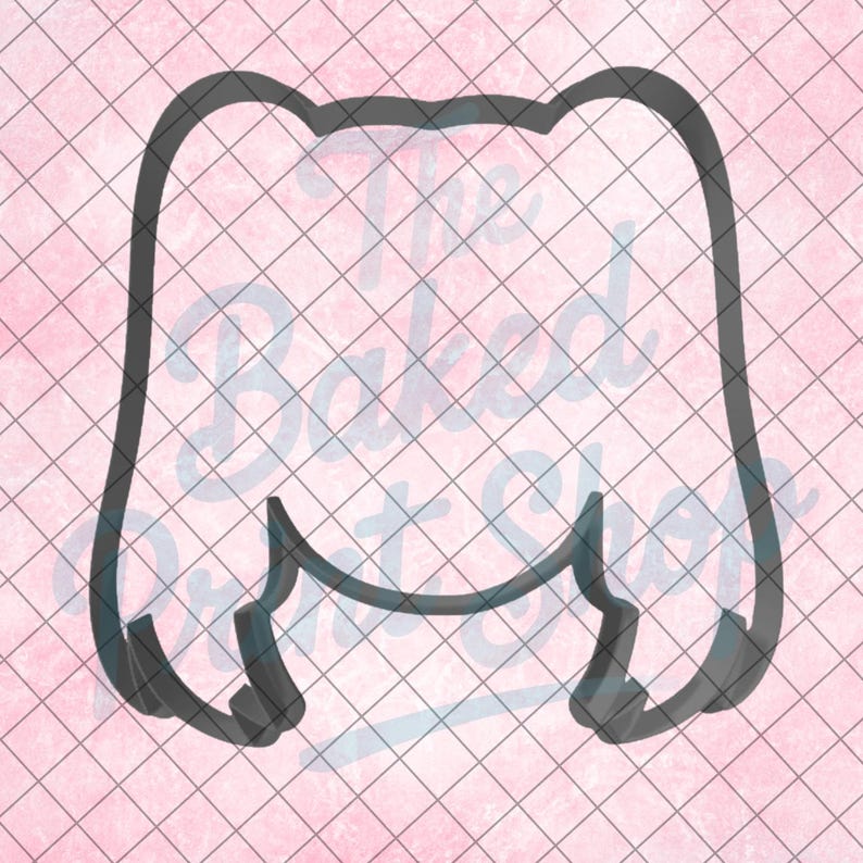 May include: A black cookie cutter in the shape of a tooth, set against a pink background with a grid pattern. The text "The Baked Print Shop" is visible in the background. This cutter is likely for baking themed treats.