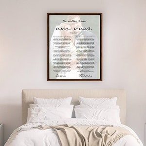 Framed Wedding Vows - Custom Wedding Vows - Wedding Vows canvas -  Vows prints - His and Hers Vows - canvas vows art