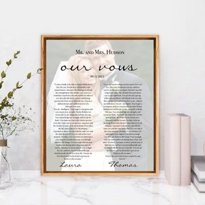Our Vows Custom Framed Custom Vows canvas print - Anniversary gift for wife - Wedding Vows framed - His and Hers Vows