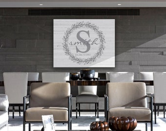 Canvas monogramma famiglia - Segno cognome - Nuovo regalo della casa - Segno di cognome personalizzato - Segno stabilito dell'anno - Segno iniziale