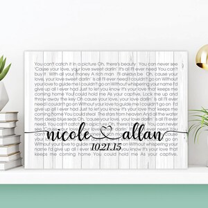 Art mural personnalisé affiche paroles de chanson - art mural paroles de chanson - panneau de chambre au-dessus du lit - premier anniversaire - cadeau pour couple