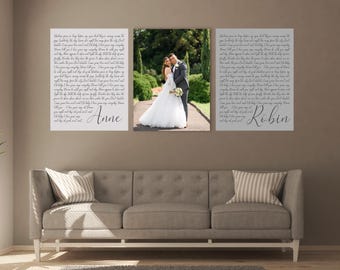 Stampa su tela Vows Vows nuziali personalizzati - Vows su tela personalizzati - Regalo per il primo anniversario per lei - Set di 3 tele