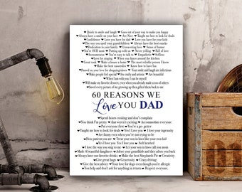 Regalo di compleanno personalizzato per papà - Regalo di 60° compleanno per marito - Motivi per cui ti amiamo - Regalo su tela personalizzato - Motivi regalo su tela Gandpa