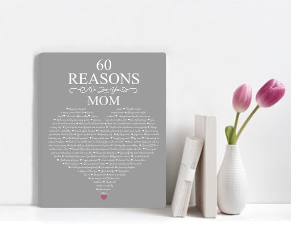 60th Birthday Gift - reasons why i love you mom - 50th Birthday Gifts - 60 Reasons Canvas Art - 50 Reasons why we love you mom